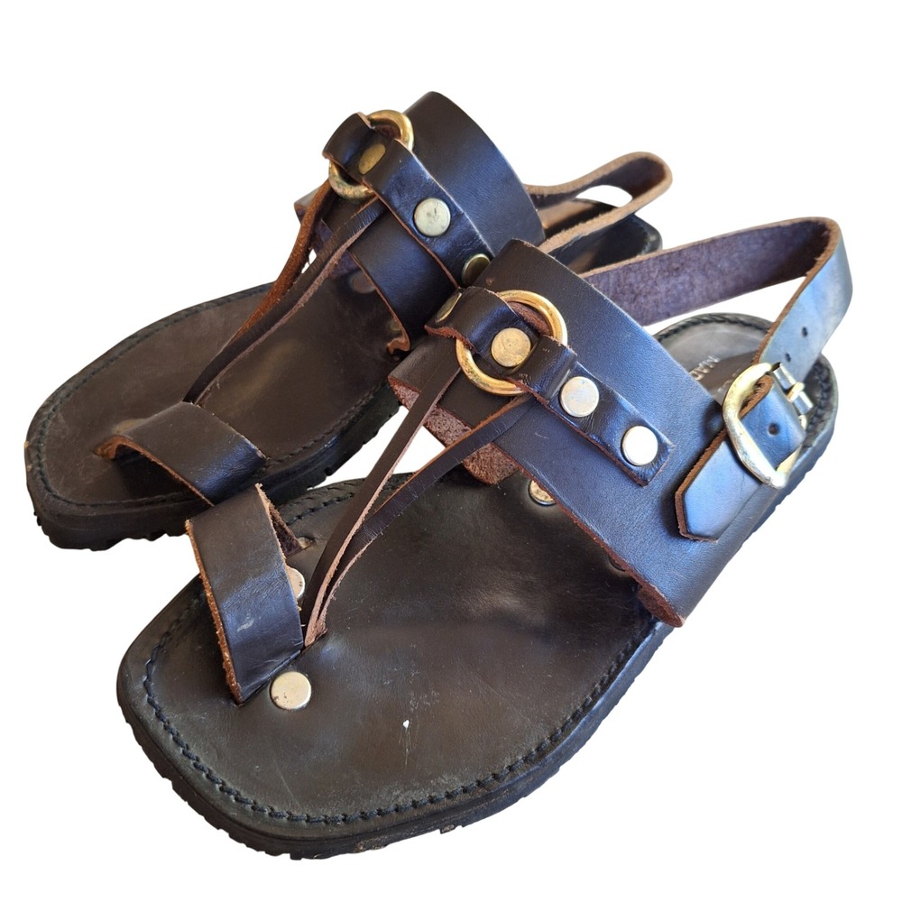 Gallenkamp Vintage Gladiator Leather Sandals Mens Italy‎ Metal Roller Buckles